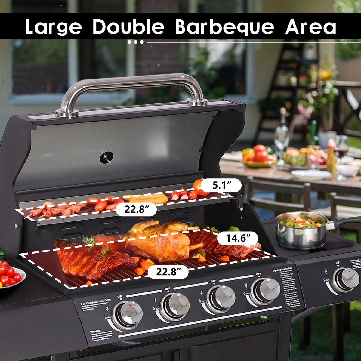 4-Burner Propane Gas Grill with Side Burner V165