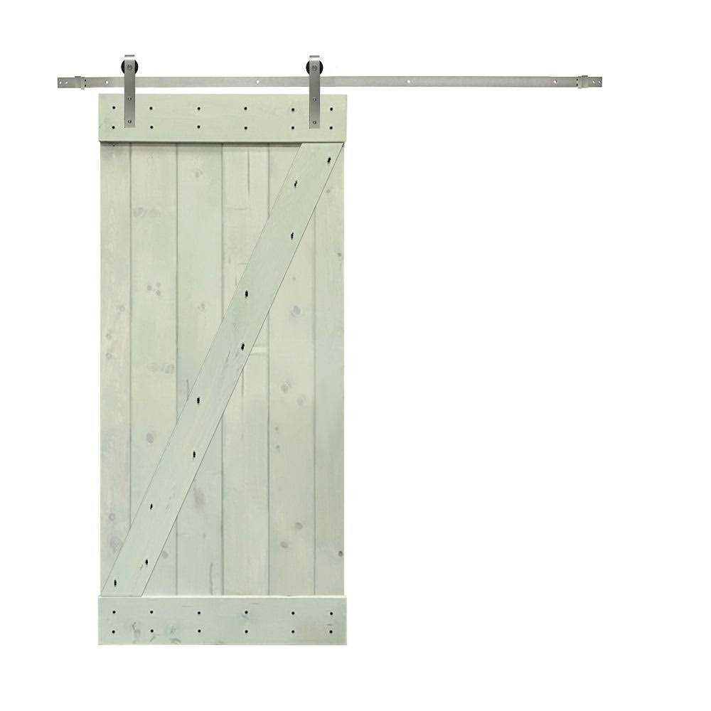 24 in. x 84 in. Brown Solid Knotty Pine Wood Interior Sliding Barn Door with Hardware Kit P49170