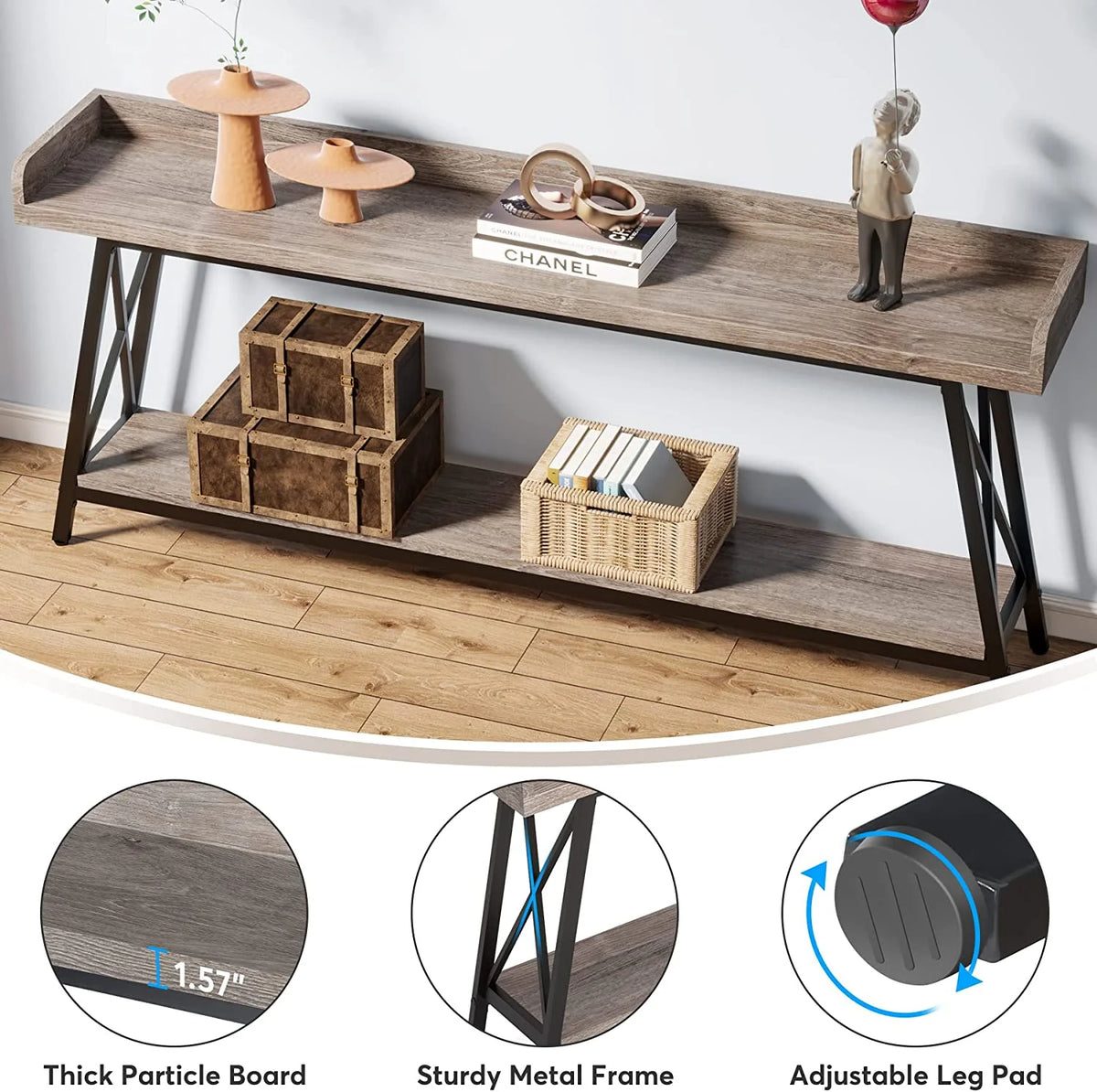 70.9 Inch Industrial Console Table Grey T265