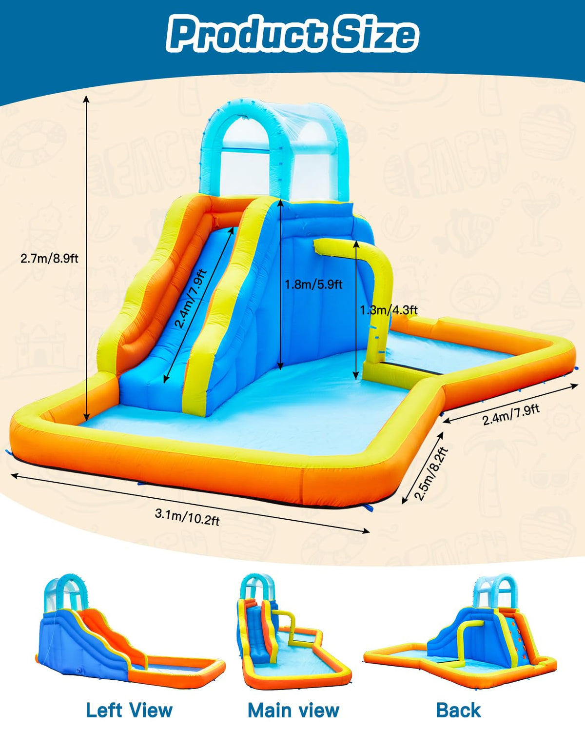 Kids Inflatable Water Slide Park with Blower, Climbing Wall, Splash Pool and Sprinkler K8665