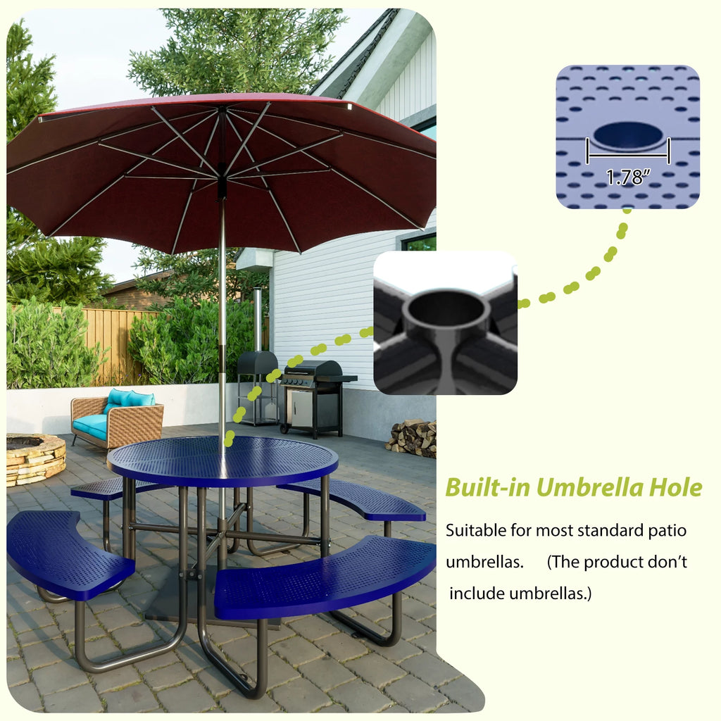46'' Steel Round Picnic Table with Umbrella Hole Z6466