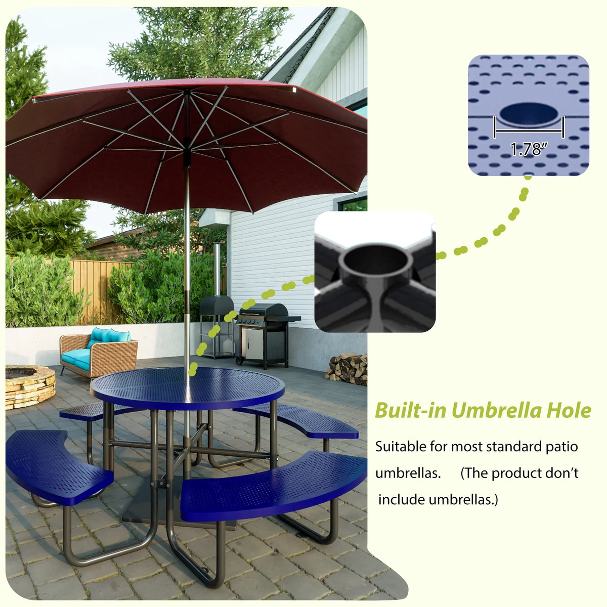 46'' Steel Round Picnic Table with Umbrella Hole Z6466