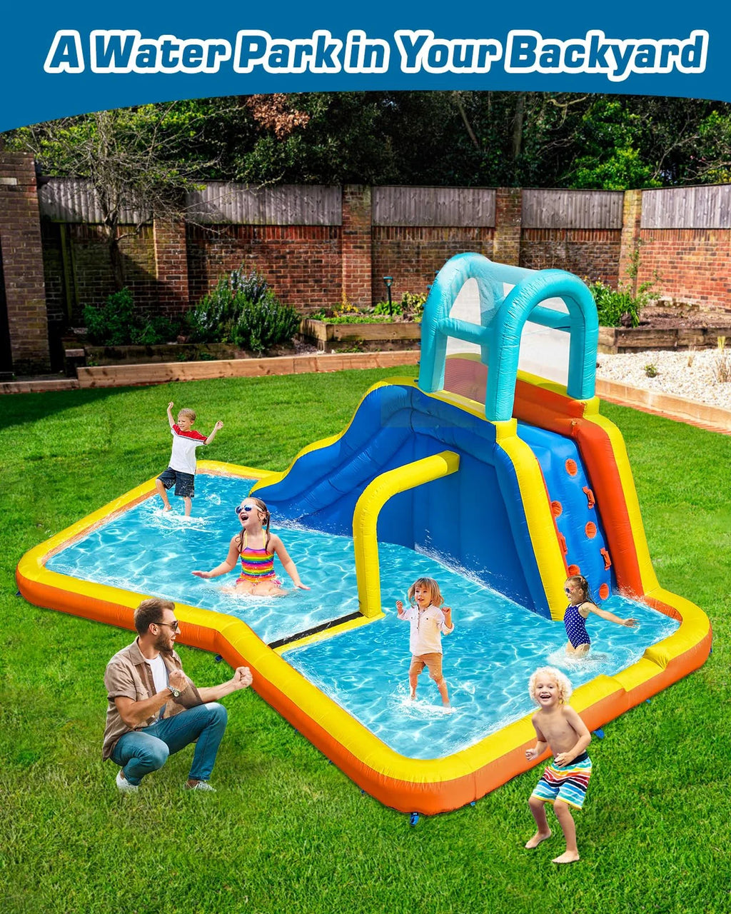 Kids Inflatable Water Slide Park with Blower, Climbing Wall, Splash Pool and Sprinkler K8665