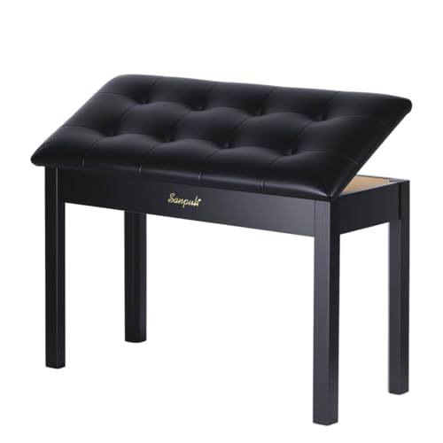 Solid Wood Padded Piano Bench with Storage C885827