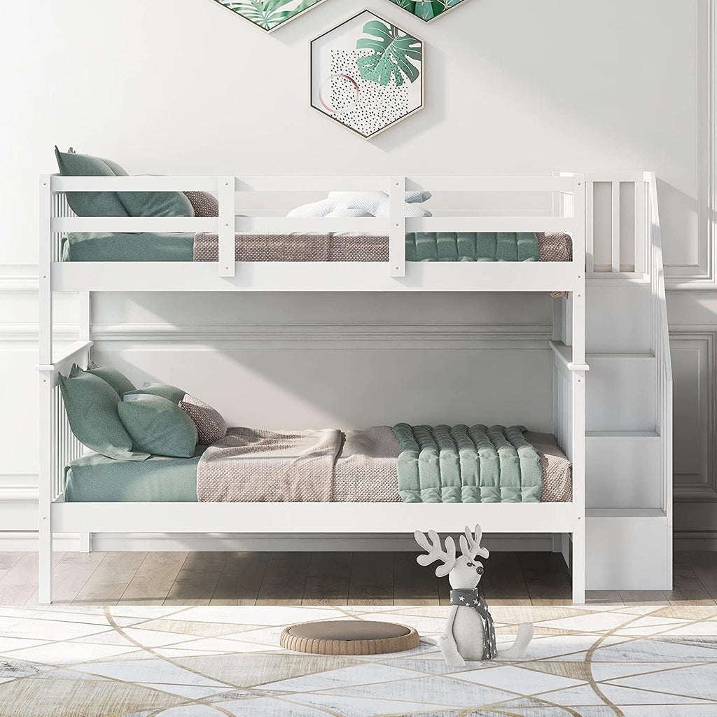 Twin Over Twin Low Bunk Bed with Slide and Ladder Grey I77466