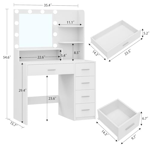 White Vanity Desk with 5 Drawers & Mirror D7717