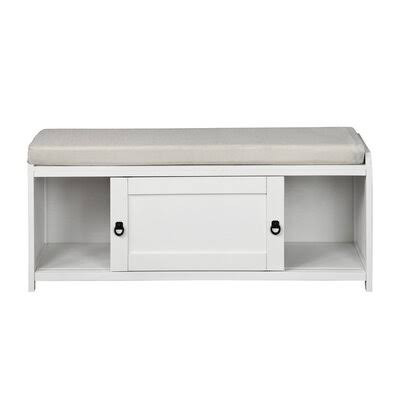 White Wood Storage Bench with 2 Cabinets G933
