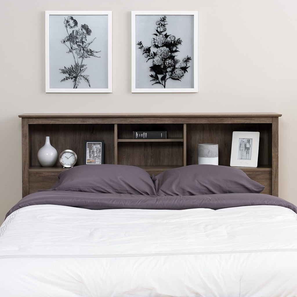 Queen 4-Post Platform Bed with 2 Drawers, Drifted Gray P96656