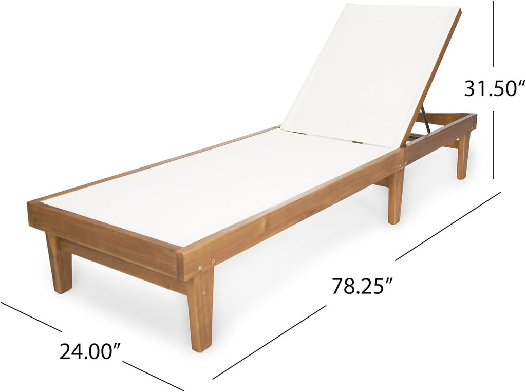 Teak Finish White Mesh Outdoor Chaise Lounge X805