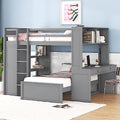 Twin Size Loft Bed with Built-in Desk & Wardrobes, Wood Bedframe with 4 Drawers & 4 Shelves, Gray E374340