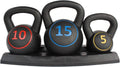 3-Piece Kettlebell Weight Set with 5lb, 10lb, 15lb Weights and Base Rack C6149