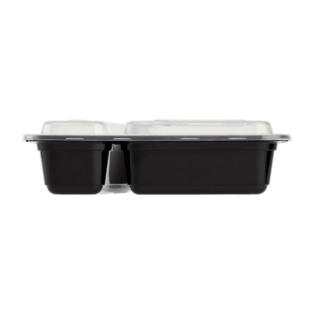 38 oz. Black Rectangular 2-Compartment Food Containers with Clear Lids G89960