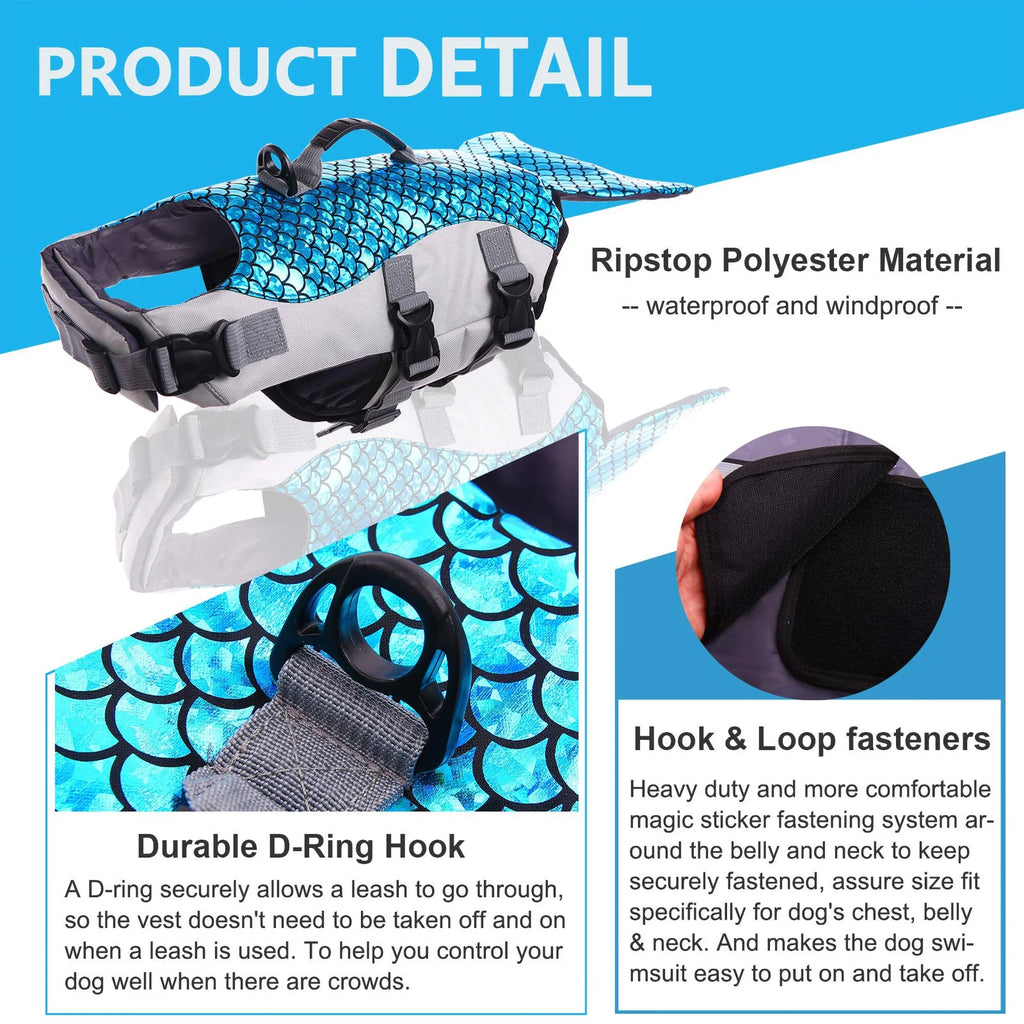 Dog Life Jacket with Rescue Handle, Reflective Adjustable Life Vest K816