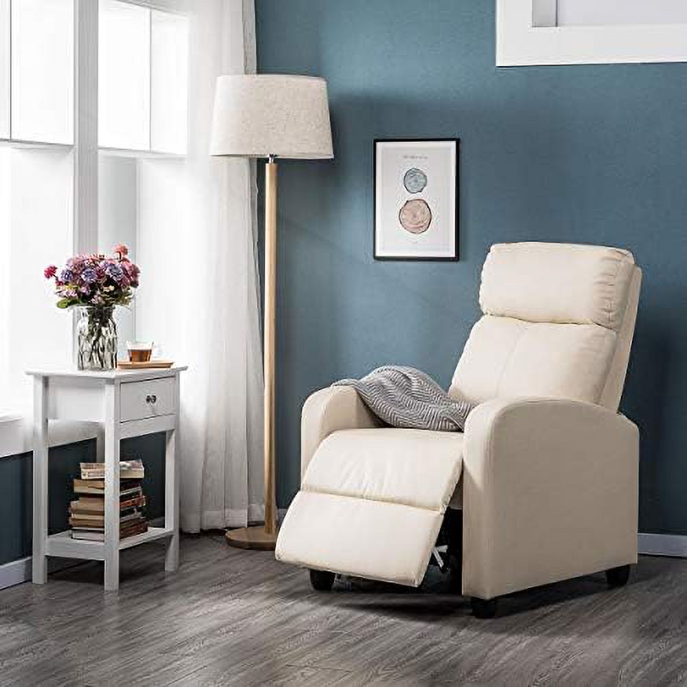 Beige PU Leather Reclining Single Sofa S6414