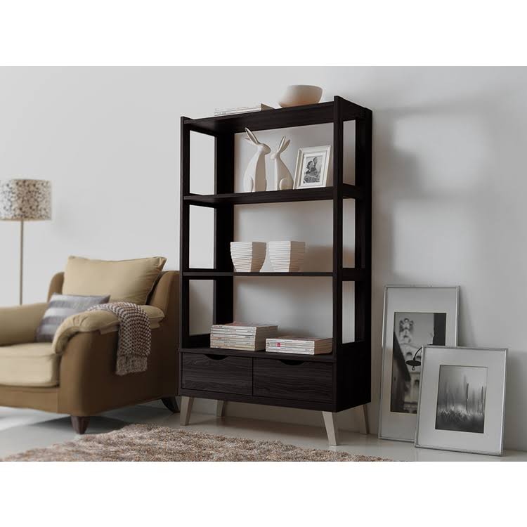 Dark Brown Wood Leaning Bookcase Y56357