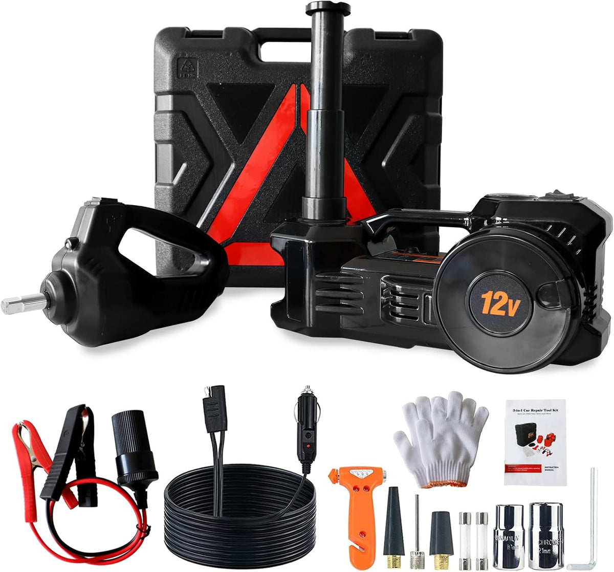 Electric Car Jack Kit 5 Ton Hydraulic Floor Jack with Impact Wrench and Tire Inflator L86360