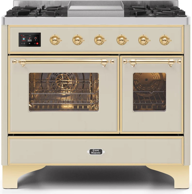 Antique White Dual Fuel Propane Gas Range with Brass Trim H7080