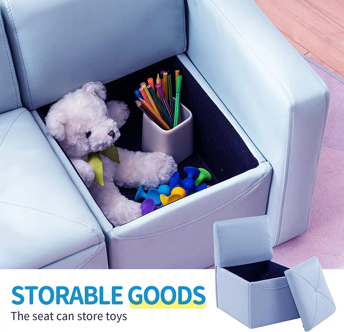 Kids 2-in-1 Sofa Convert to Table & 2 Chairs with Storage Box B580