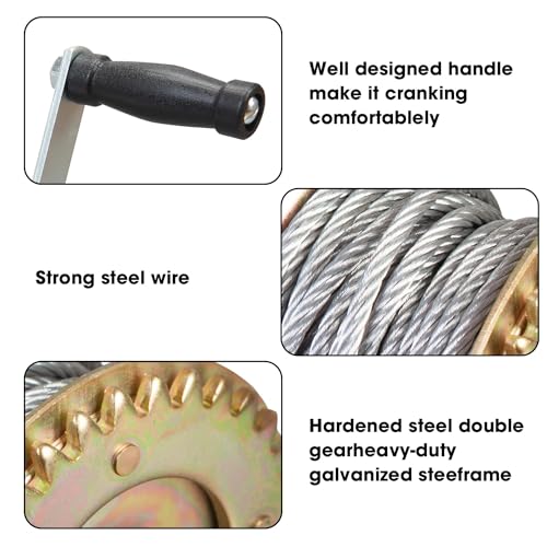 600lbs Capacity Manual Hand Crank Winch with 26.3FT Steel Cable L658