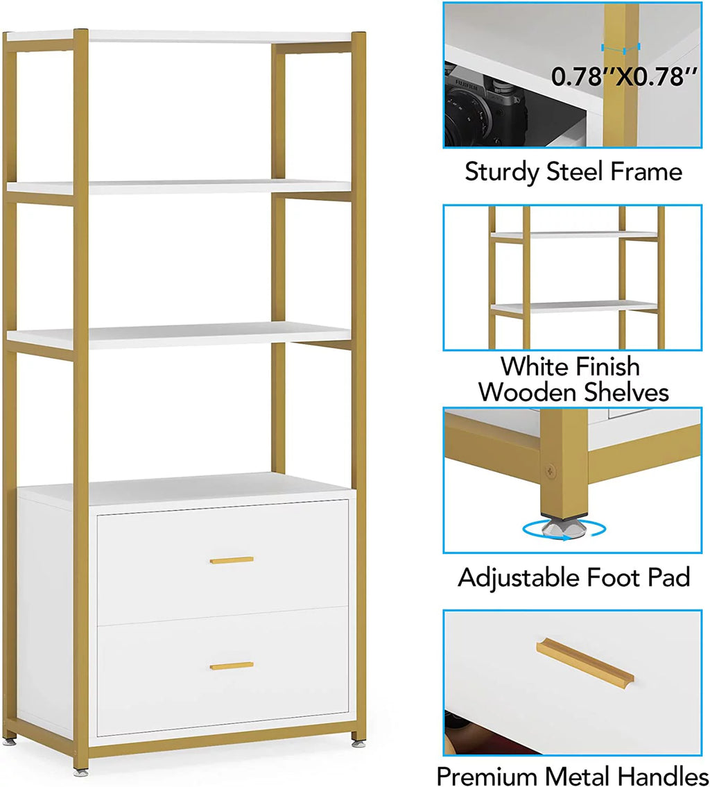 4-Tier Bookshelf with 2 Drawers I8103