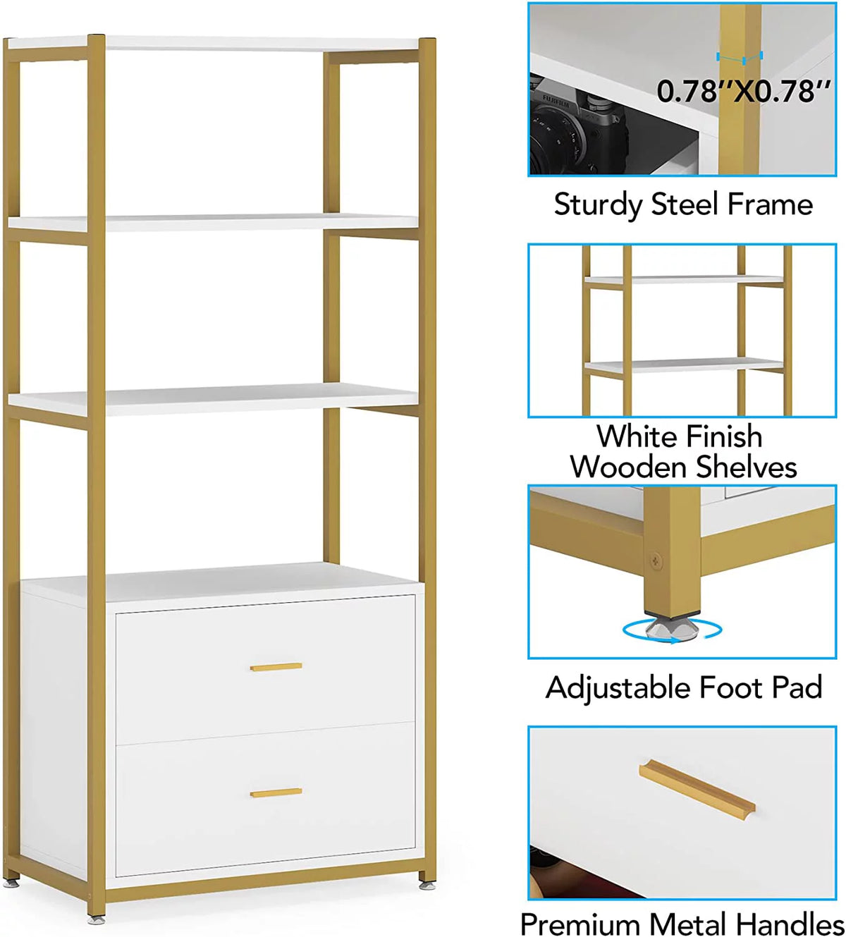 4-Tier Bookshelf with 2 Drawers I8103