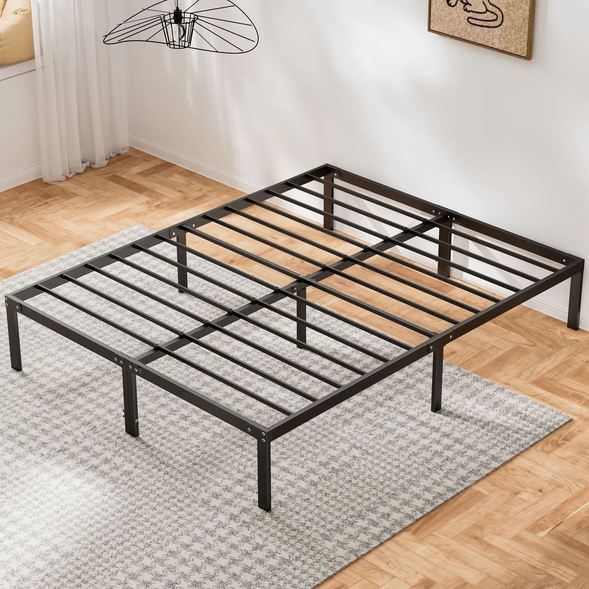 Queen Size Black Metal Platform Bed Frame W5402
