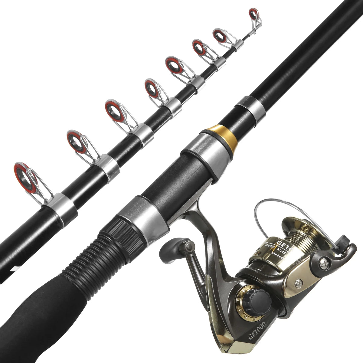 Spinning Rod Telescopic Pole Reel Combo Kit with Lures Swivels E99959