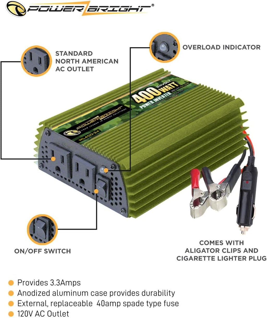400 Watt 24V Modified Sine Wave Power Inverter with Dual 110V AC Outlets W712