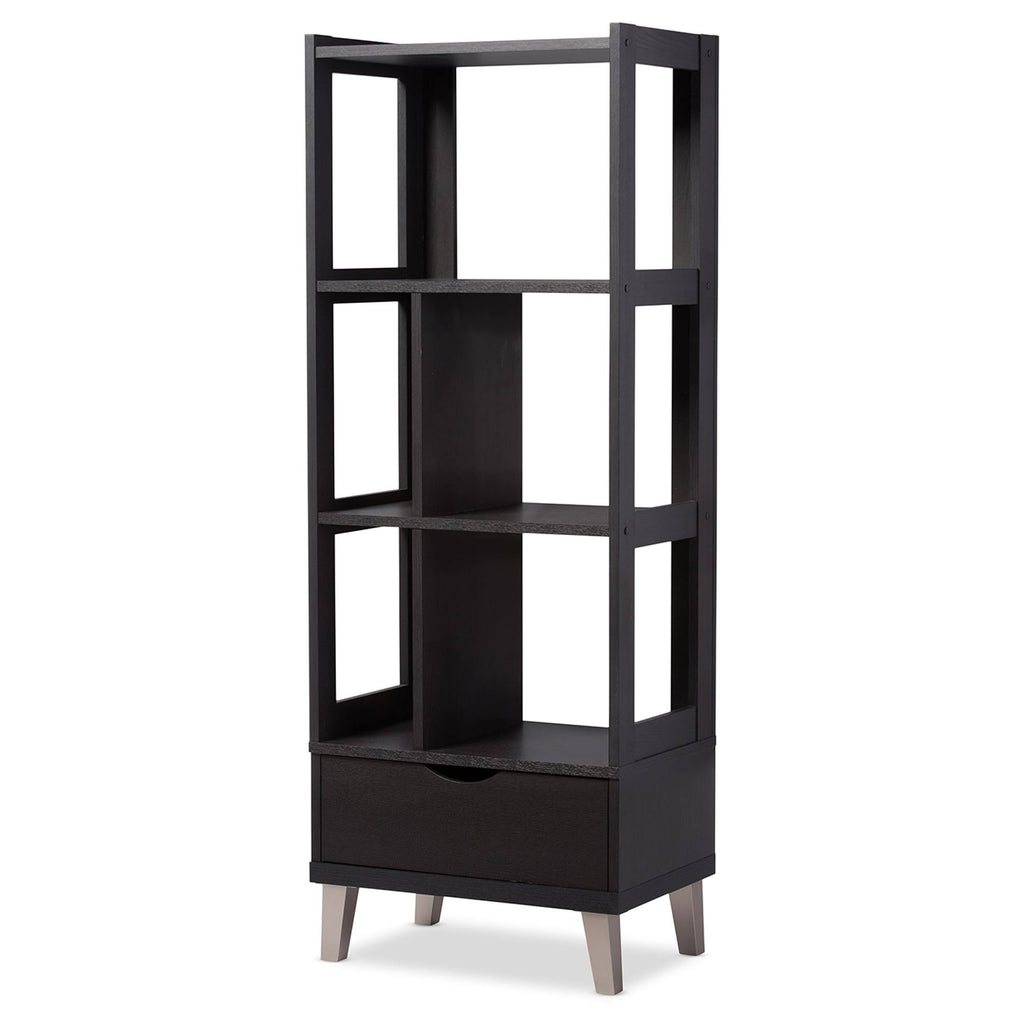 Dark Brown Wood Leaning Bookcase Y56357