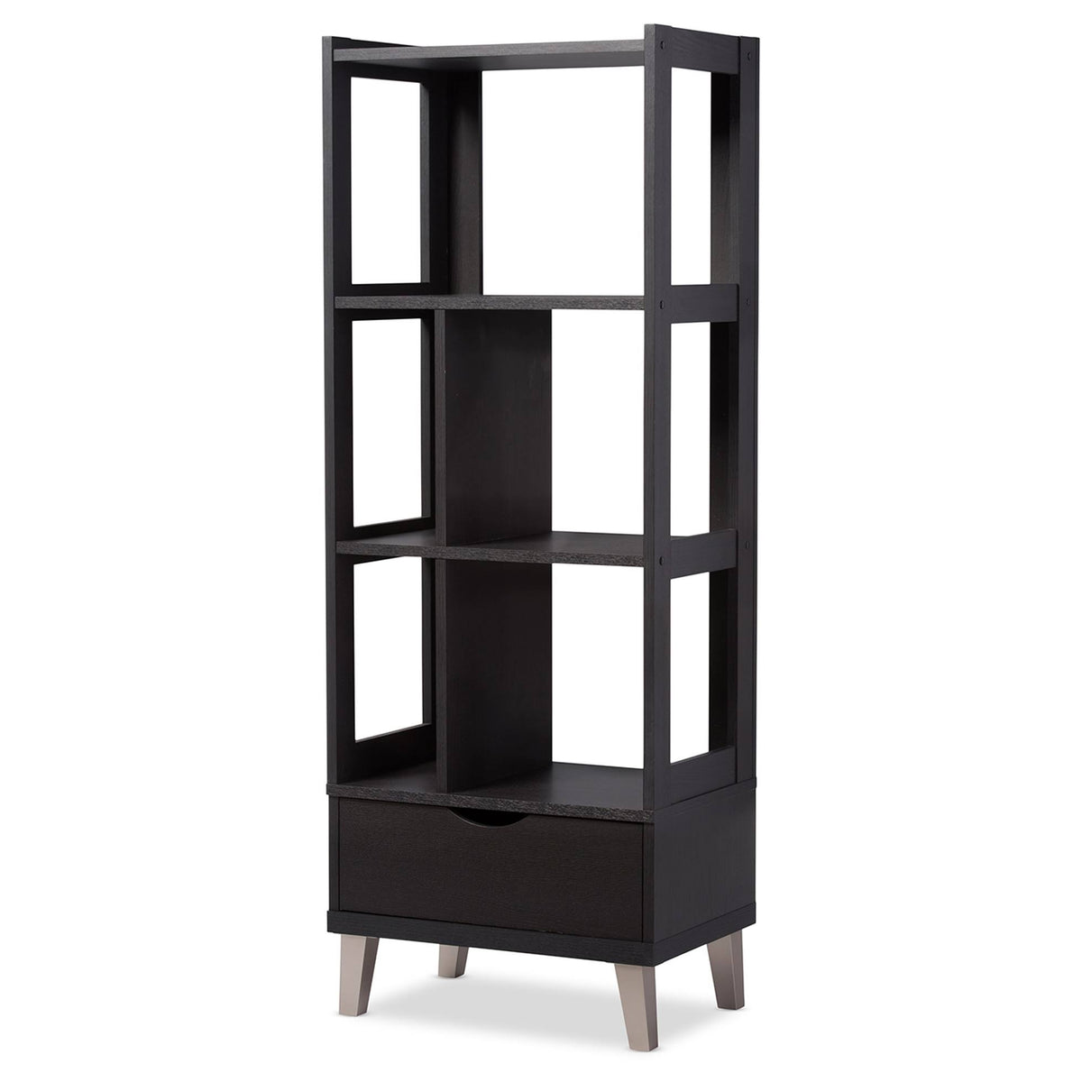 Dark Brown Wood Leaning Bookcase Y56357