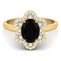 Black Spinel 925 Silver Yellow Plated Oval Ring T4491