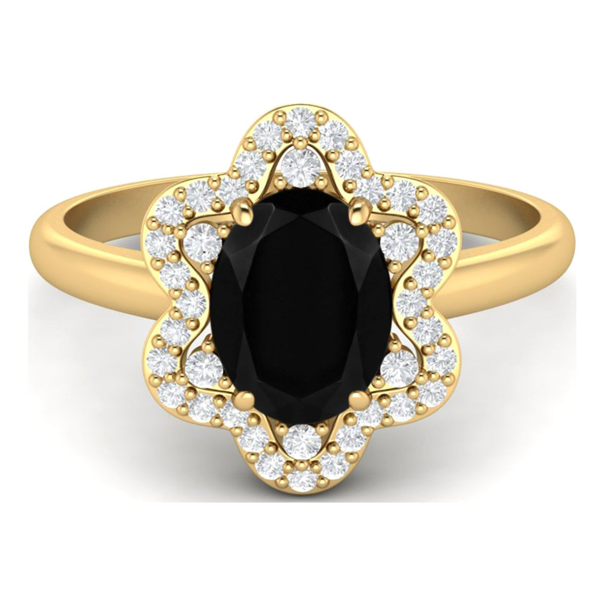 Black Spinel 925 Silver Yellow Plated Oval Ring T4491