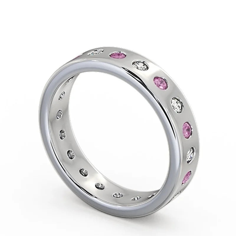 14K White Gold Eternity Band with Pink Sapphire Diamond T1860