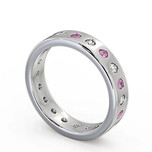 14K White Gold Eternity Band with Pink Sapphire Diamond T1860