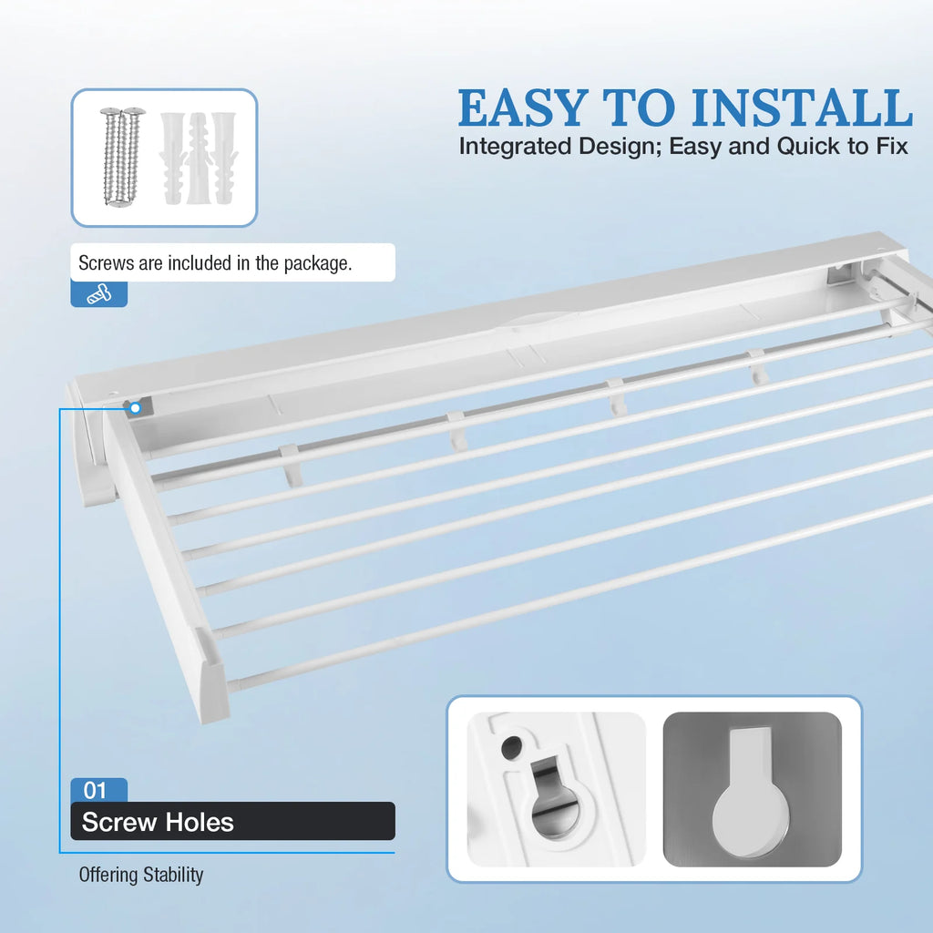 White Wall Mounted Foldable Clothes Drying Rack S1959