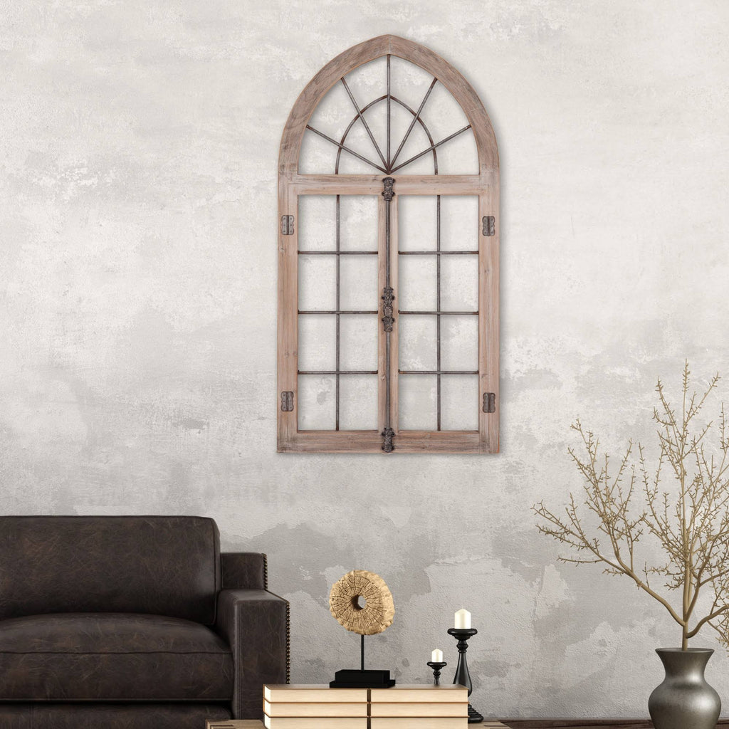 Distressed Gray Arched Cathedral Window Frame Wall Décor H81116