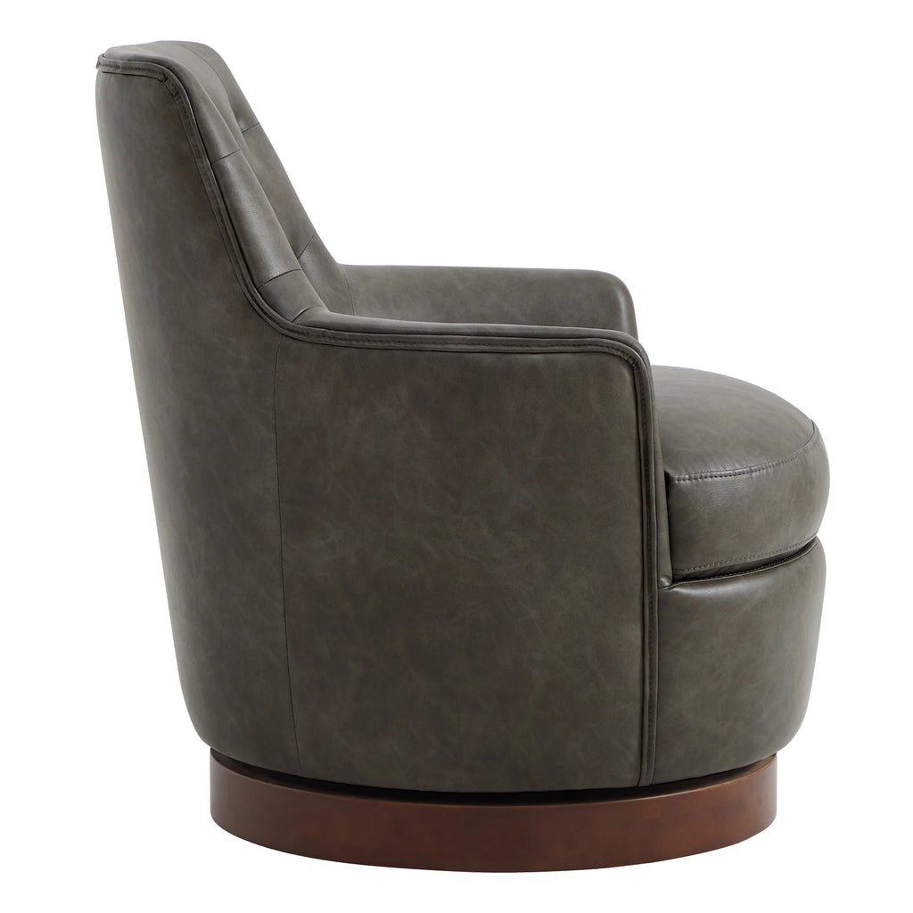 Dark Gray Faux Leather Swivel Barrel Accent Chair C752