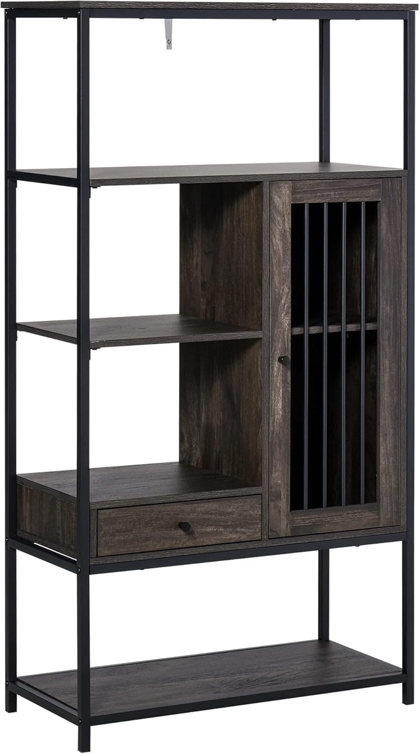 4-Tier Industrial Style Bookcase with Drawer and Cabinet Y198924