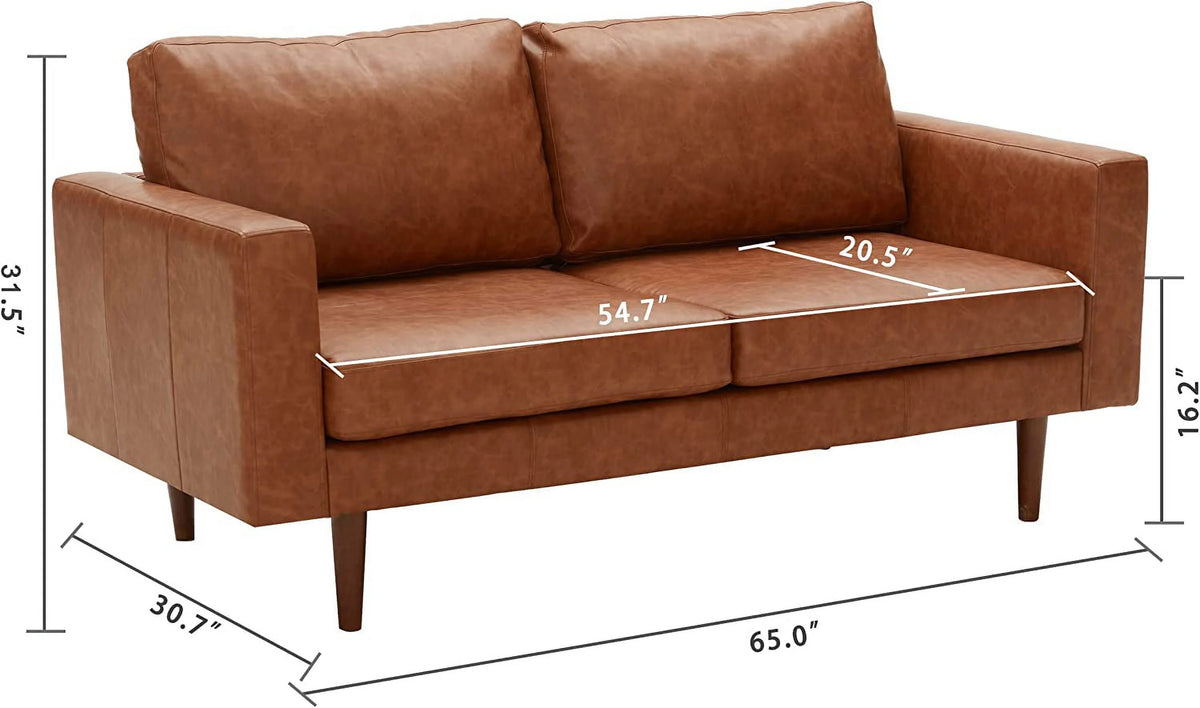 65" Faux Leather Loveseat Sofa with Solid Wooden Frame and Padded Cushion Z291