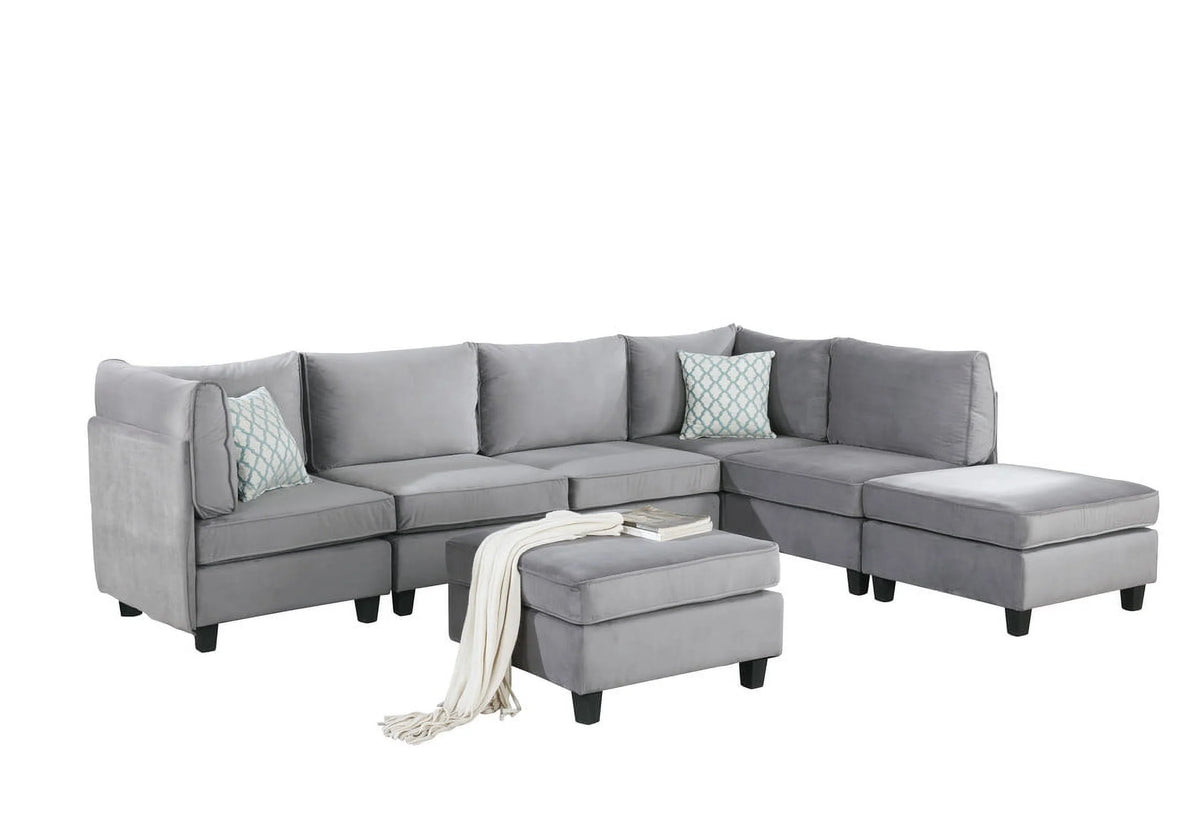 Gray Velvet 7Pc Modular Sectional Sofa G872