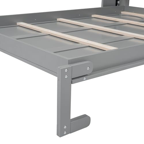 Queen Size Murphy Bed with Storage Shelves Gray D5483