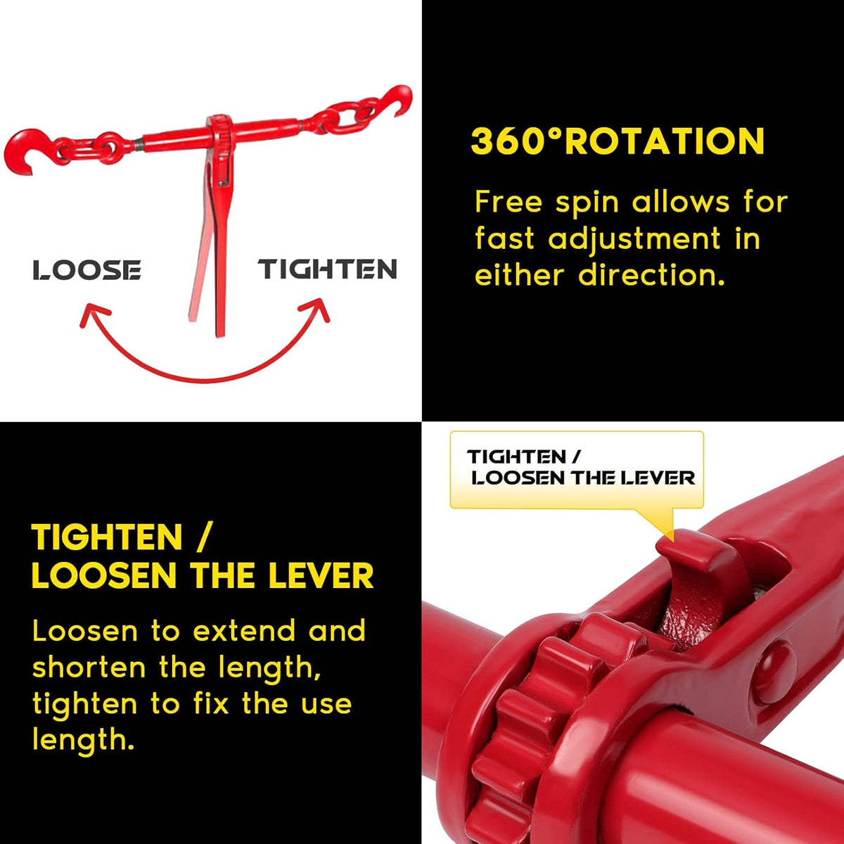 Ratchet Chain Binder 3/8-1/2 Inch, 2 Pack, 9200 LBS Working Load Capacity B193247
