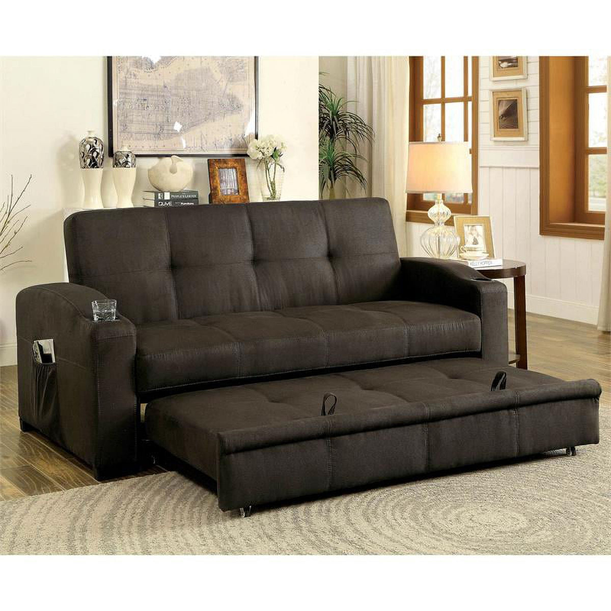 Brown Fabric Convertible Sofa Z366