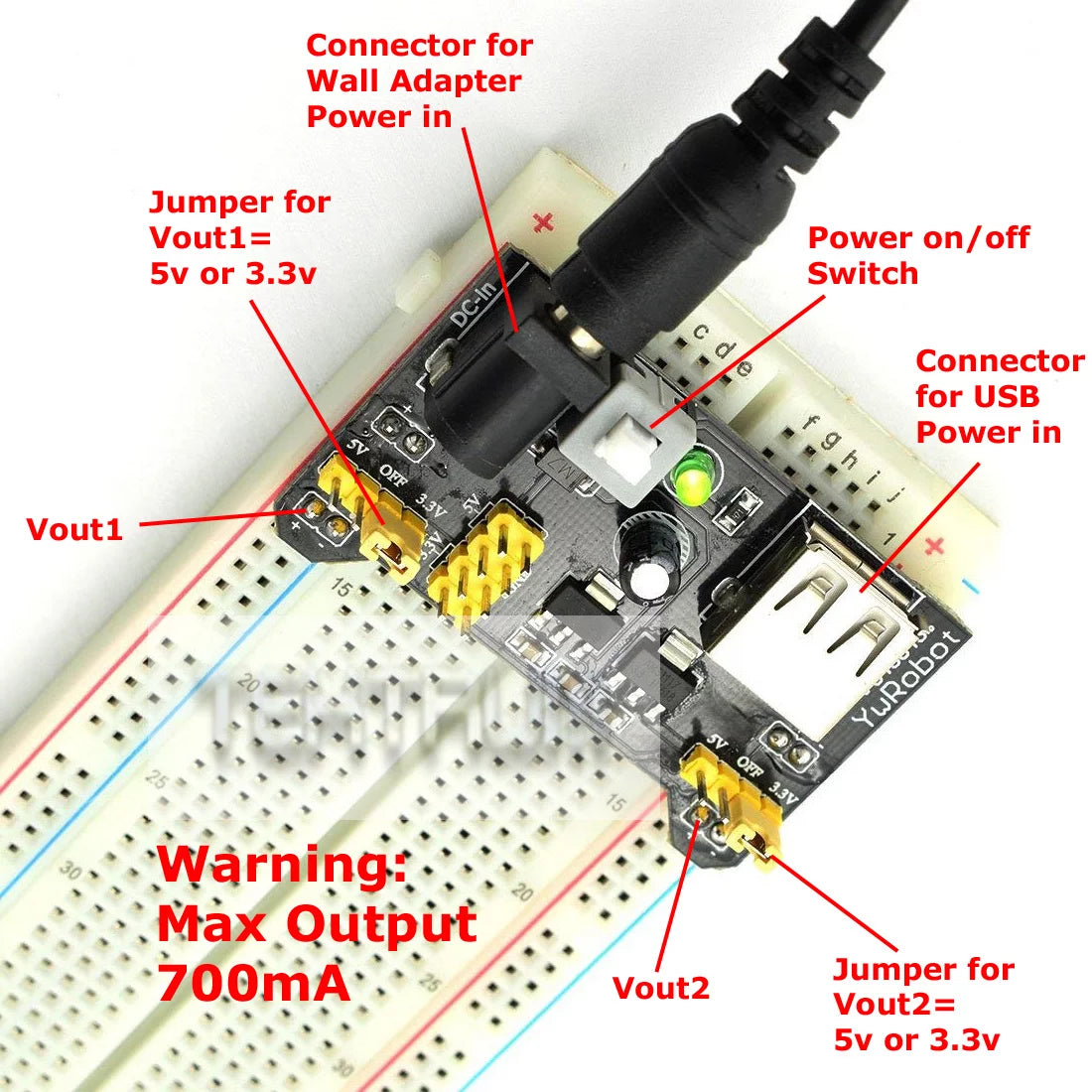 Externally Powered Solderless Breadboard with Jumper Wires and Power Module O260