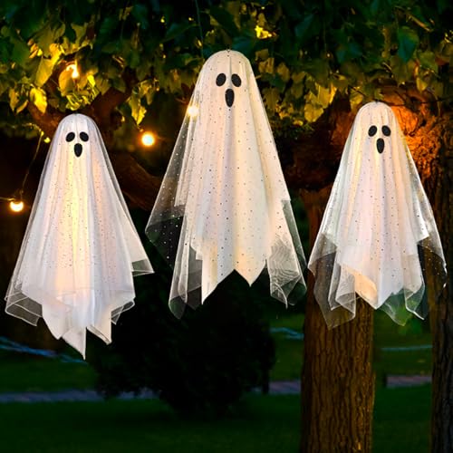 Light-up White Hanging Ghost Decorations P305