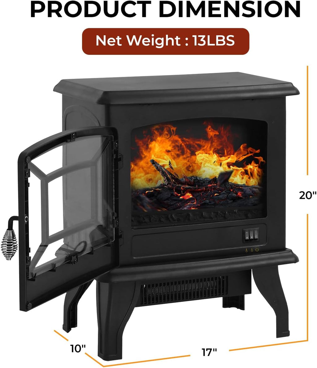 Black Electric Fireplace Heater 3D Flames Freestanding TV Stand U685
