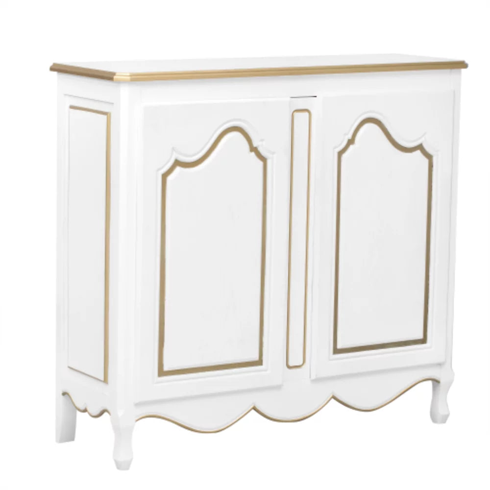 White Storage Cabinet with 2 Doors and Solid Wood Legs V77968