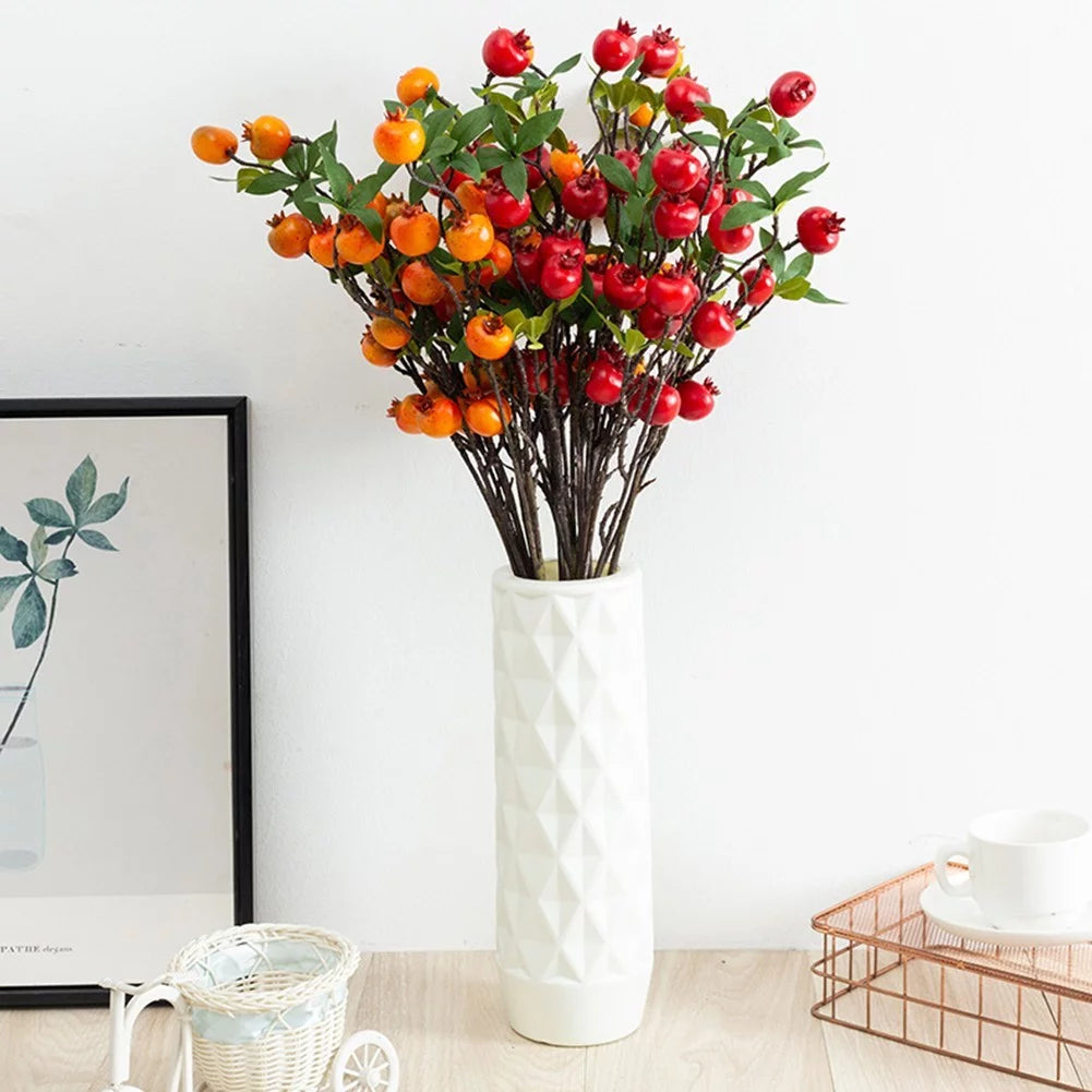 9 Heads Artificial Pomegranate Branch with Leaves Q925