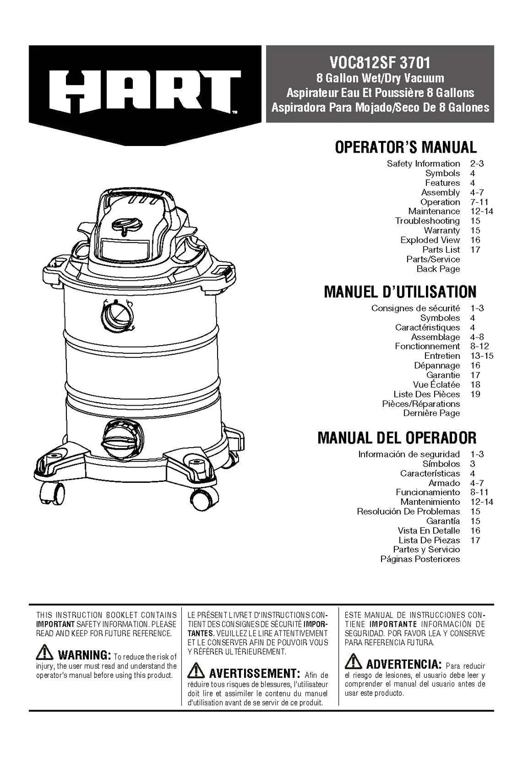 8 Gallon 6 Peak HP Stainless Steel Wet/Dry Vacuum N107
