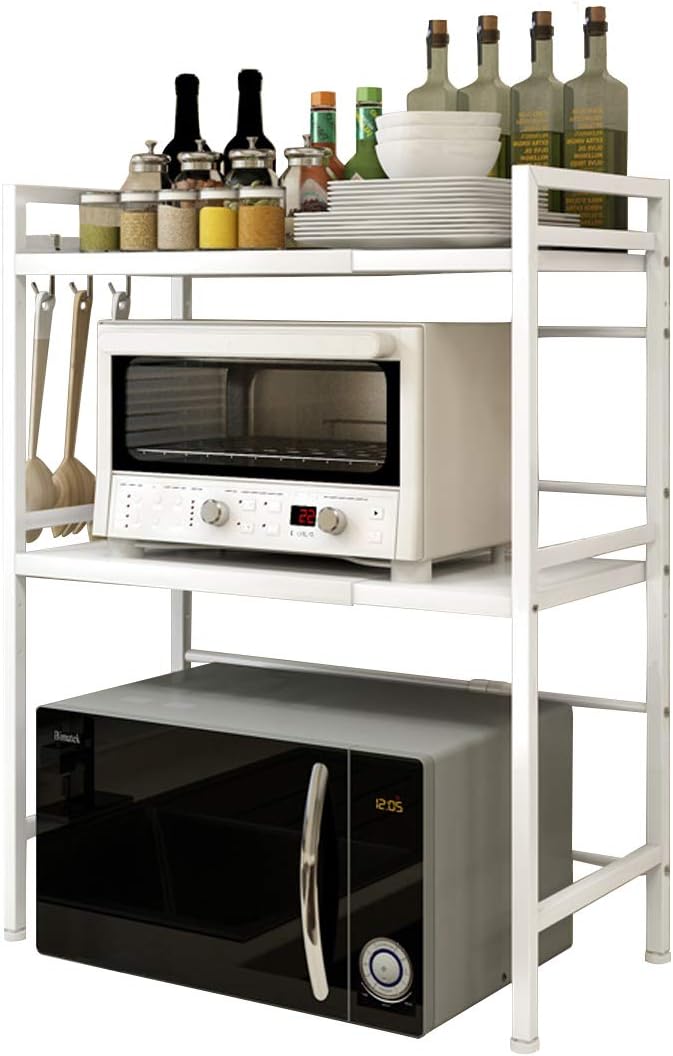 White 3-Tier Expandable Height Adjustable Carbon Steel Microwave Shelf I830